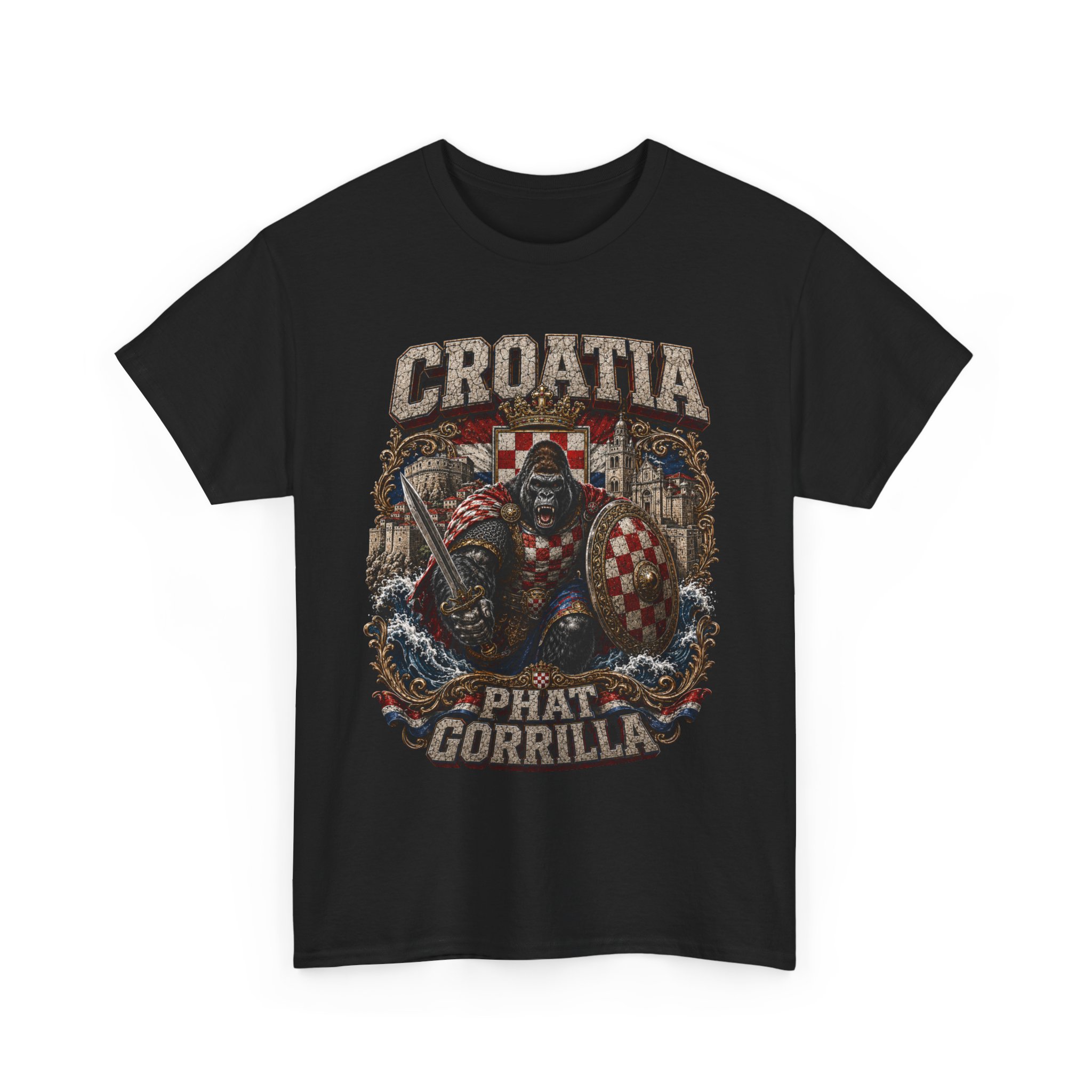 Croatia Phat Gorilla T-Shirt — Vintage Crest Graphic Tee - Image 3