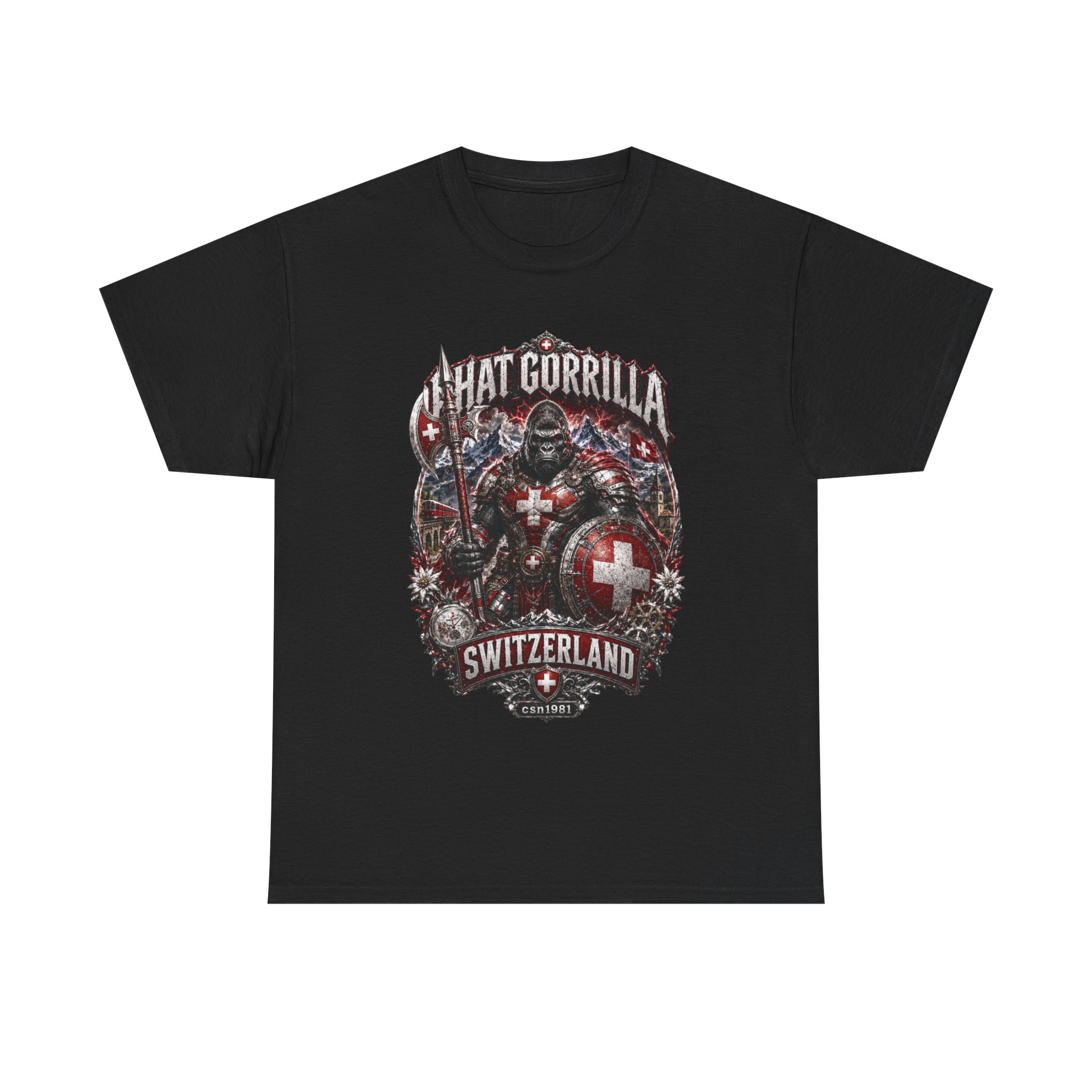 Switzerland Gorilla Crest T‑Shirt — Swiss Flag Warrior Graphic Tee